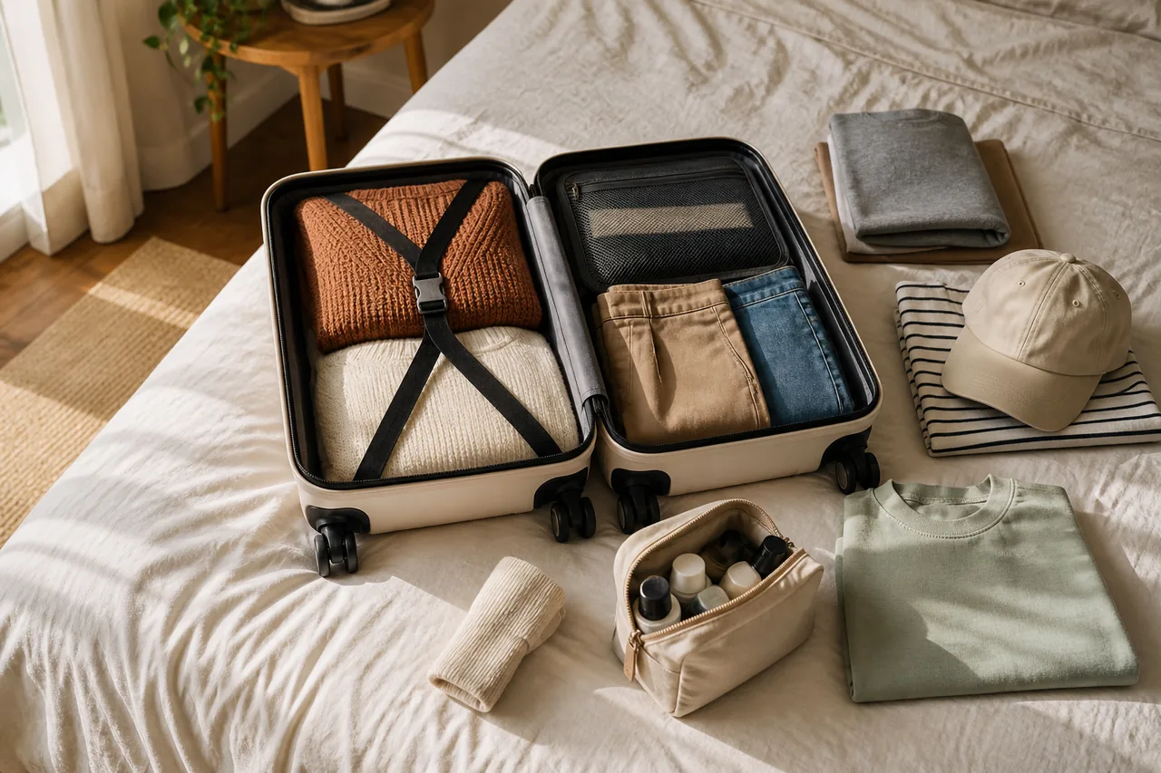 Carry-on bag and travel gear ready for a trip
